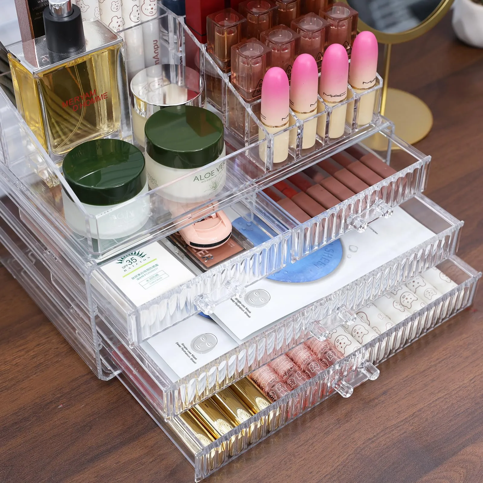 Cq acrylic Makeup Organizer Countertop For Vanity With 4 Drawers,Large Clear Plastic Make up Storage for Jewelry,Hair Accessory,Beauty,Skin Care,Skincare Product Bathroom Organizer,Set of 2