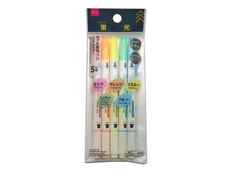Double Fluorescent Pen Water-based Ink - 5 pcs - Pastel Colors -