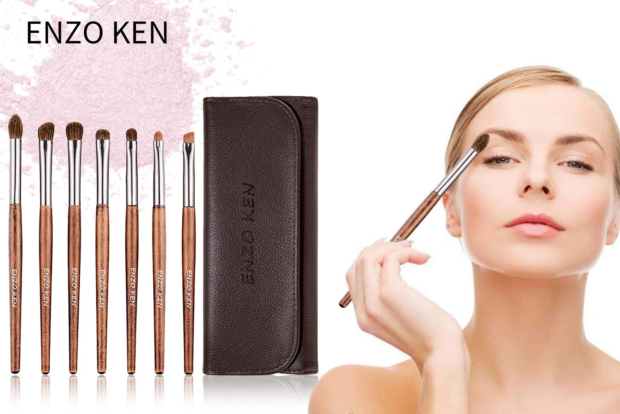 ENZO KEN Natural Pony Hair Eye Shadow Brush Set, Small Eyeshadow Brushes Set, Eye Makeup Brushes Set Professional, Small Nose Contour Brush, Angled Eyeshadow Brush, Eye Brush, Eyeshadow Blending Brush