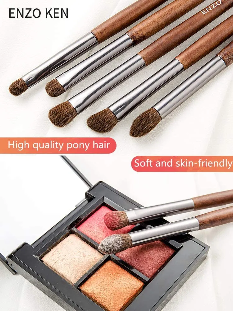 ENZO KEN Natural Pony Hair Eye Shadow Brush Set, Small Eyeshadow Brushes Set, Eye Makeup Brushes Set Professional, Small Nose Contour Brush, Angled Eyeshadow Brush, Eye Brush, Eyeshadow Blending Brush
