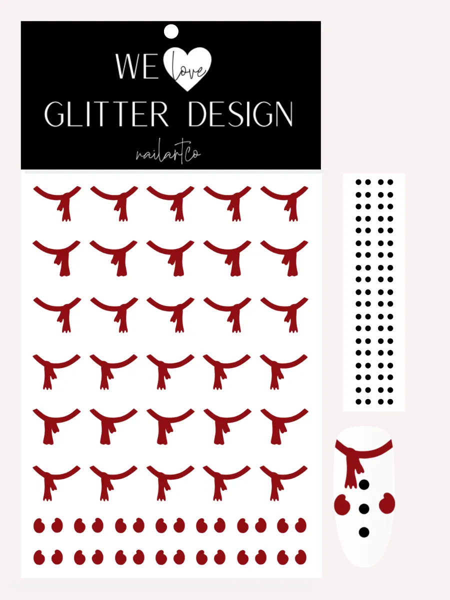 Full Nail Snowman Nail Decal | Dark Red