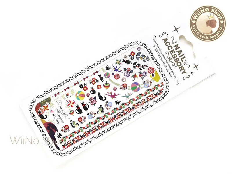 Japanese Summer Fiesta Red Water Slide Nail Art Decals - 1pc (HOT-049)