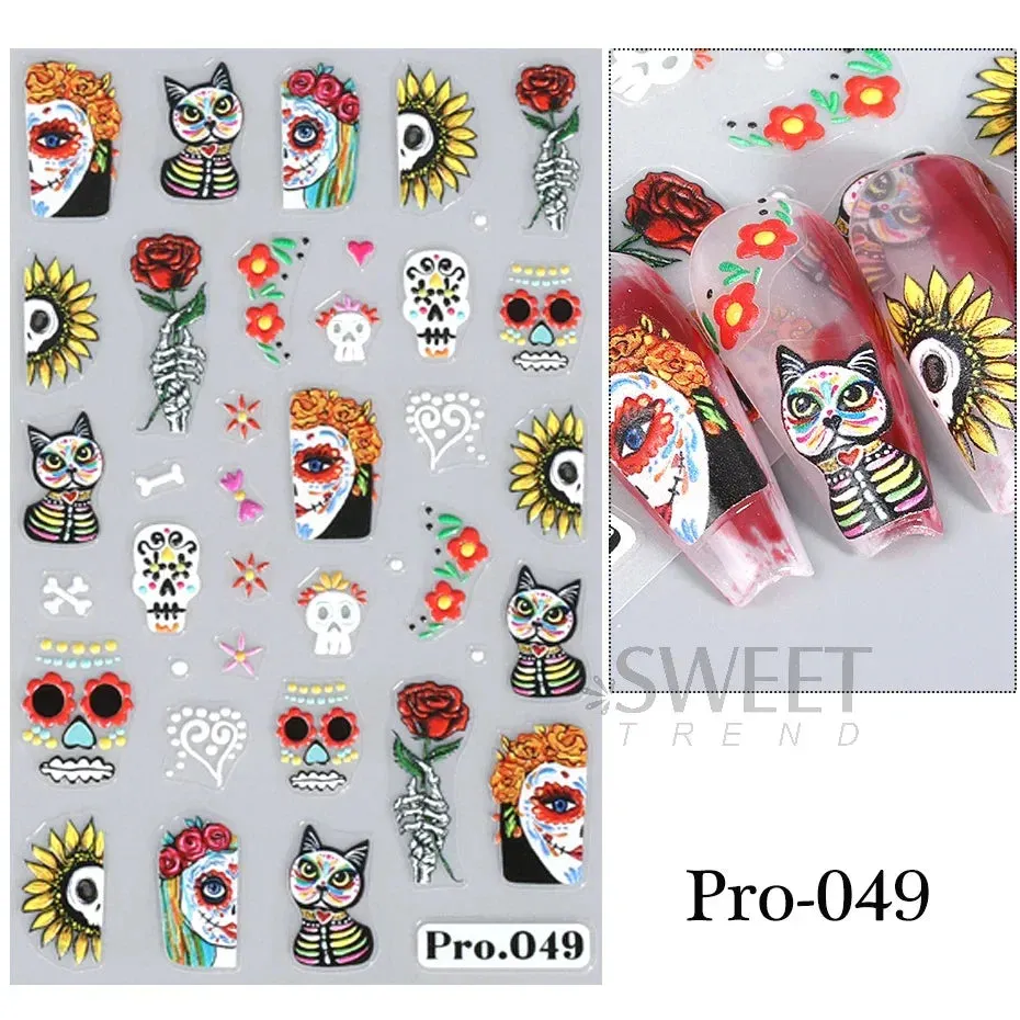 Joskaa 3D Halloween Ghost Skull Nail Art Stickers Cute Pumpkin Spider Web Design Adhesive Cartoon Nail Decals Sliders Decor Manicure