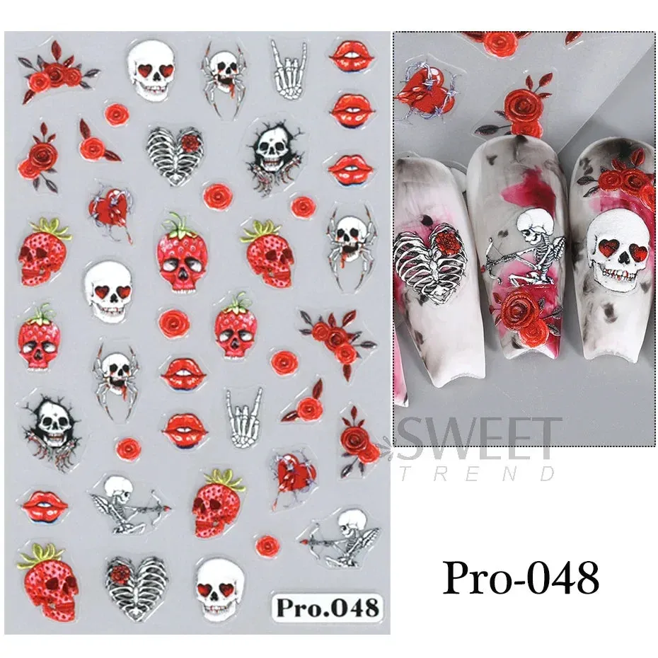Joskaa 3D Halloween Ghost Skull Nail Art Stickers Cute Pumpkin Spider Web Design Adhesive Cartoon Nail Decals Sliders Decor Manicure