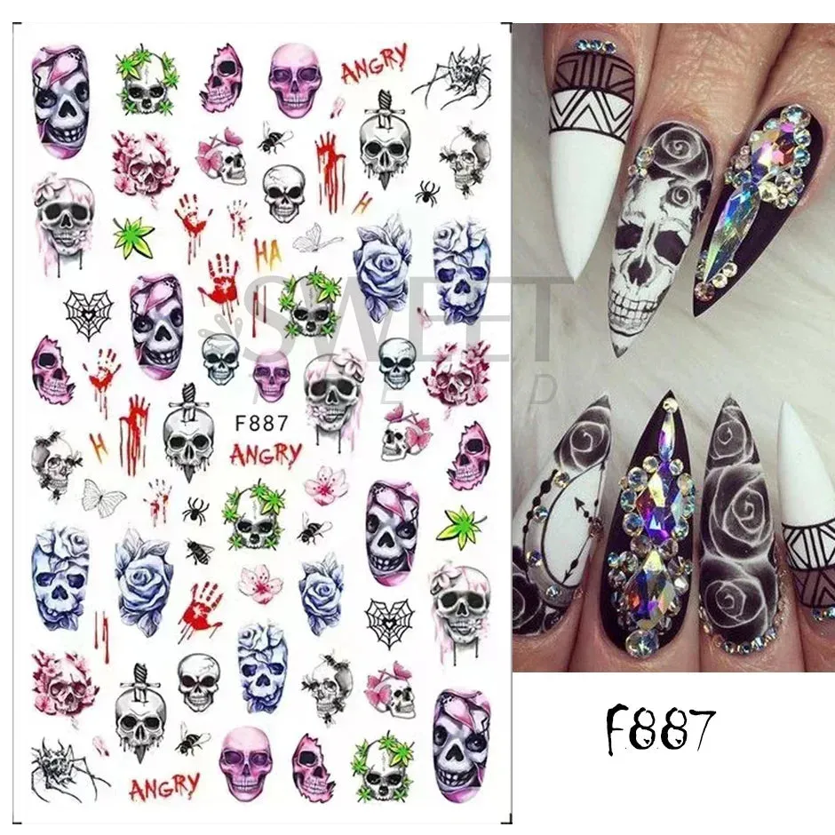 Joskaa 3D Halloween Ghost Skull Nail Art Stickers Cute Pumpkin Spider Web Design Adhesive Cartoon Nail Decals Sliders Decor Manicure