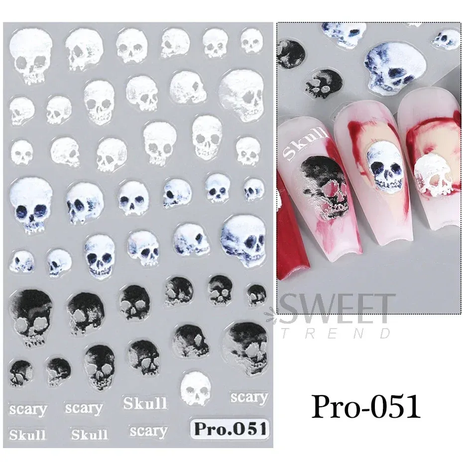 Joskaa 3D Halloween Ghost Skull Nail Art Stickers Cute Pumpkin Spider Web Design Adhesive Cartoon Nail Decals Sliders Decor Manicure