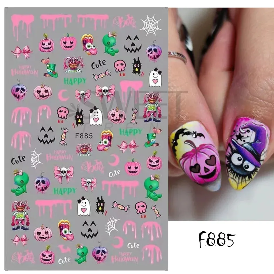 Joskaa 3D Halloween Ghost Skull Nail Art Stickers Cute Pumpkin Spider Web Design Adhesive Cartoon Nail Decals Sliders Decor Manicure