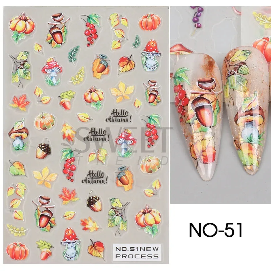 Joskaa 3D Halloween Ghost Skull Nail Art Stickers Cute Pumpkin Spider Web Design Adhesive Cartoon Nail Decals Sliders Decor Manicure