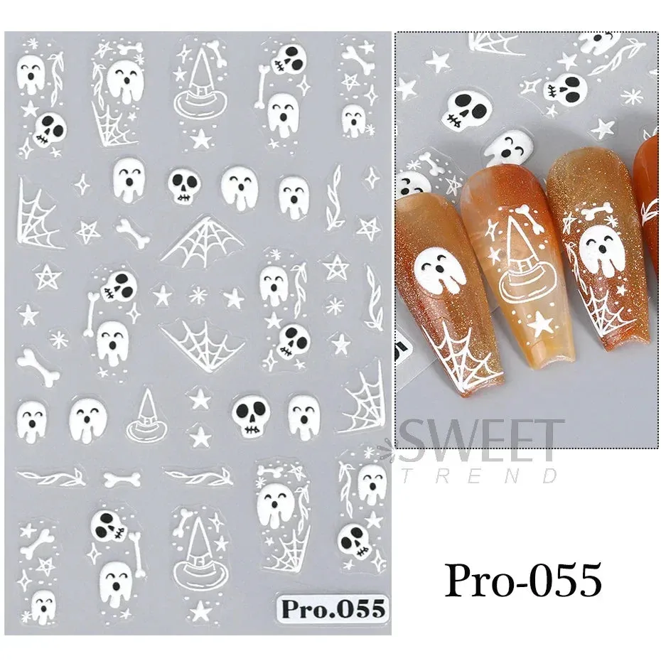 Joskaa 3D Halloween Ghost Skull Nail Art Stickers Cute Pumpkin Spider Web Design Adhesive Cartoon Nail Decals Sliders Decor Manicure