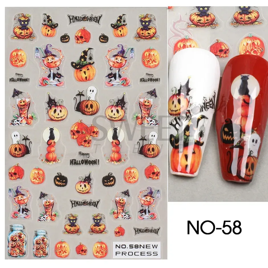 Joskaa 3D Halloween Ghost Skull Nail Art Stickers Cute Pumpkin Spider Web Design Adhesive Cartoon Nail Decals Sliders Decor Manicure