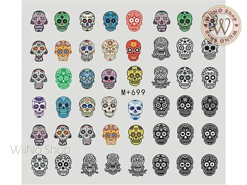 M 699 Sugar Skull Water Slide Nail Art Decals - 1pc