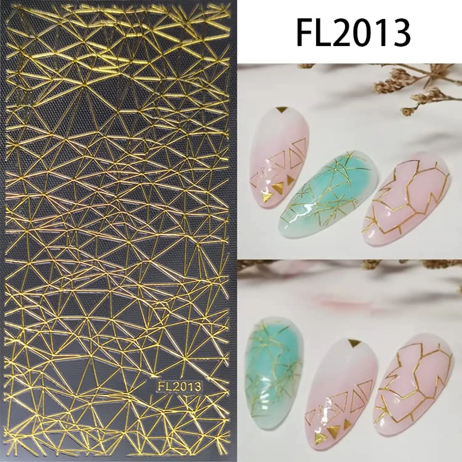NonaTheo 6 Sheets Nail Art Stickers Self-Adhesive | Nail Foil | Gold Customized Nail Decals for Fake Nail | Nail Art Decorations Accessories