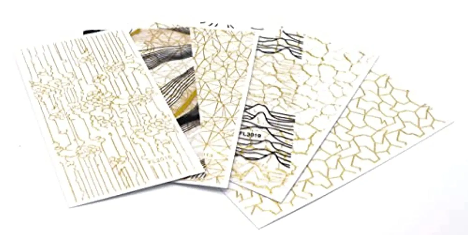 NonaTheo 6 Sheets Nail Art Stickers Self-Adhesive | Nail Foil | Gold Customized Nail Decals for Fake Nail | Nail Art Decorations Accessories