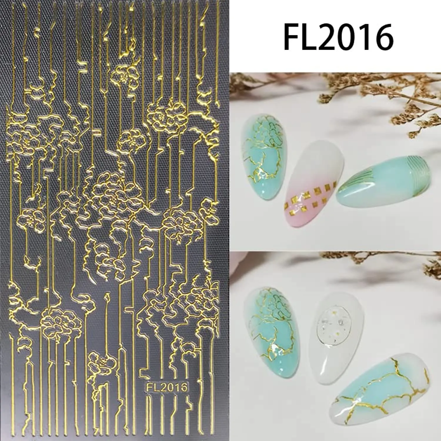 NonaTheo 6 Sheets Nail Art Stickers Self-Adhesive | Nail Foil | Gold Customized Nail Decals for Fake Nail | Nail Art Decorations Accessories