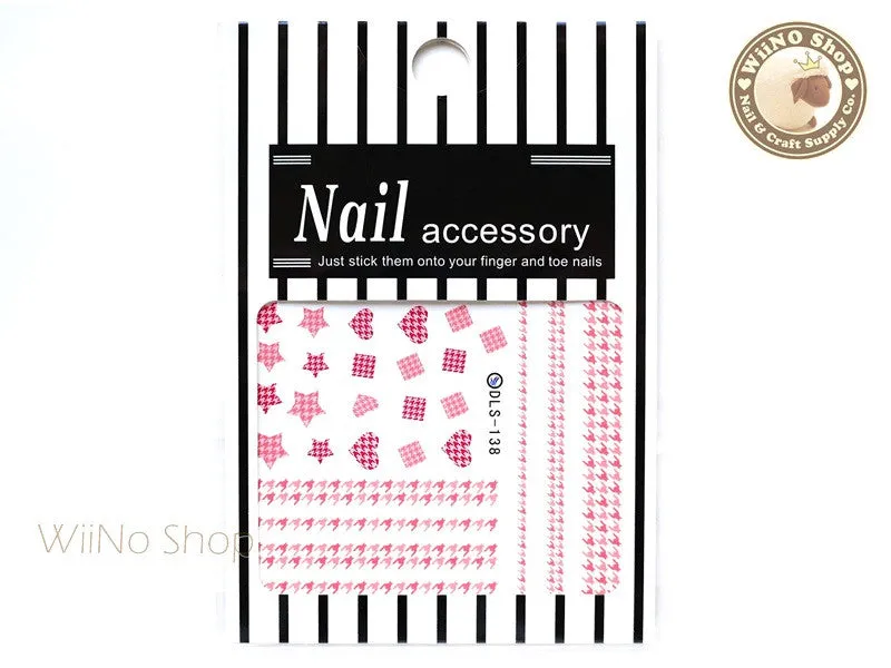 Pink Houndstooth Water Slide Nail Art Decals - 1pc (DLS-138)