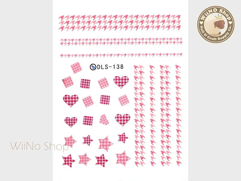Pink Houndstooth Water Slide Nail Art Decals - 1pc (DLS-138)