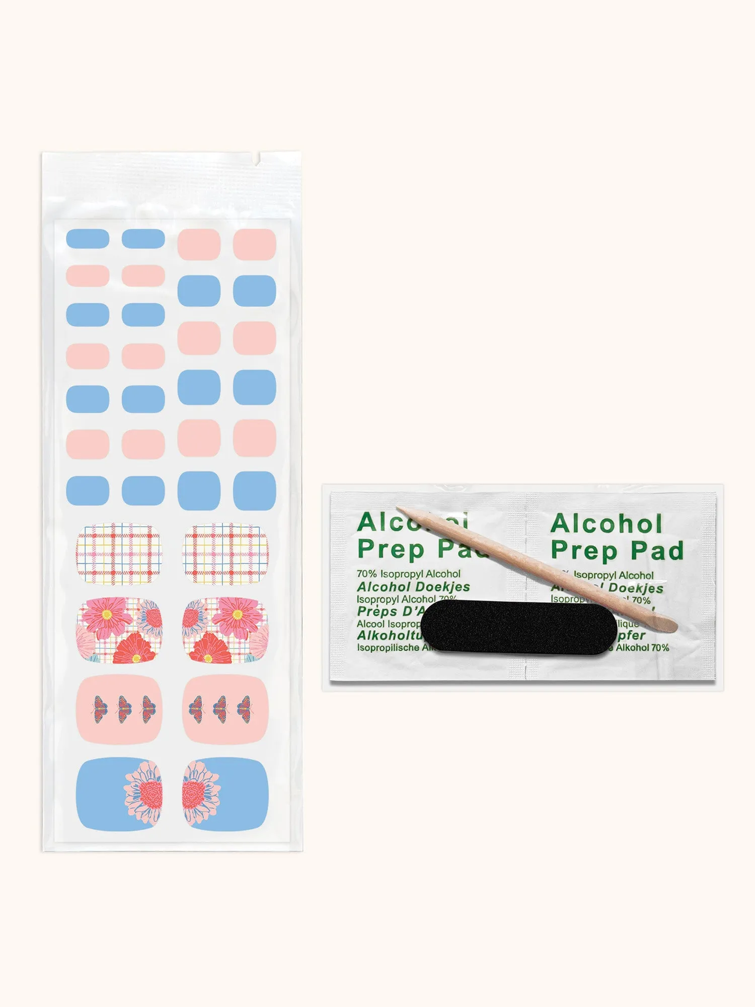 Plaid Blossoms Pedi Nail Wrap Kit