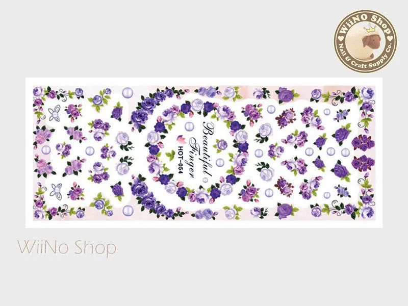 Purple Rose Bouquet Water Slide Nail Art Decals - 1pc (HOT-054)