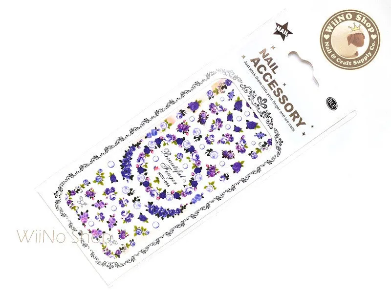 Purple Rose Bouquet Water Slide Nail Art Decals - 1pc (HOT-054)