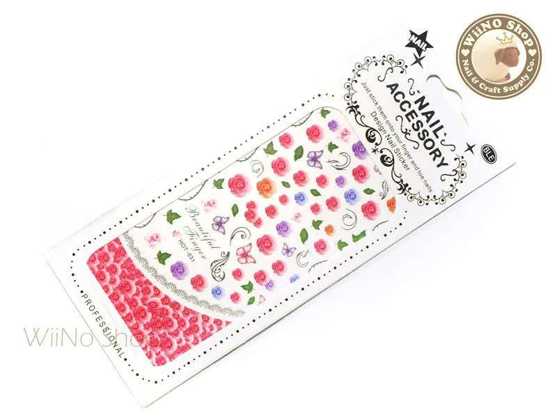 Rose Pink Water Slide Nail Art Decals - 1pc (HOT-031)