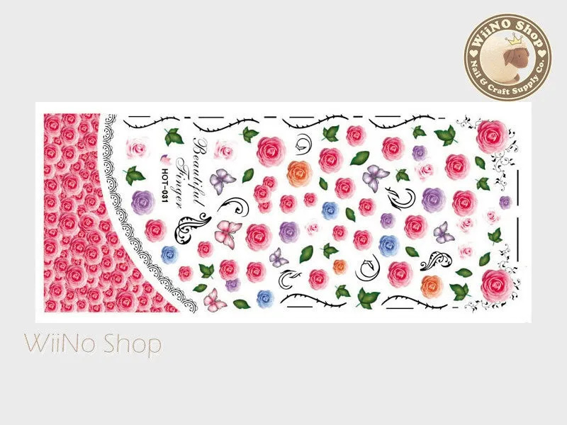 Rose Pink Water Slide Nail Art Decals - 1pc (HOT-031)