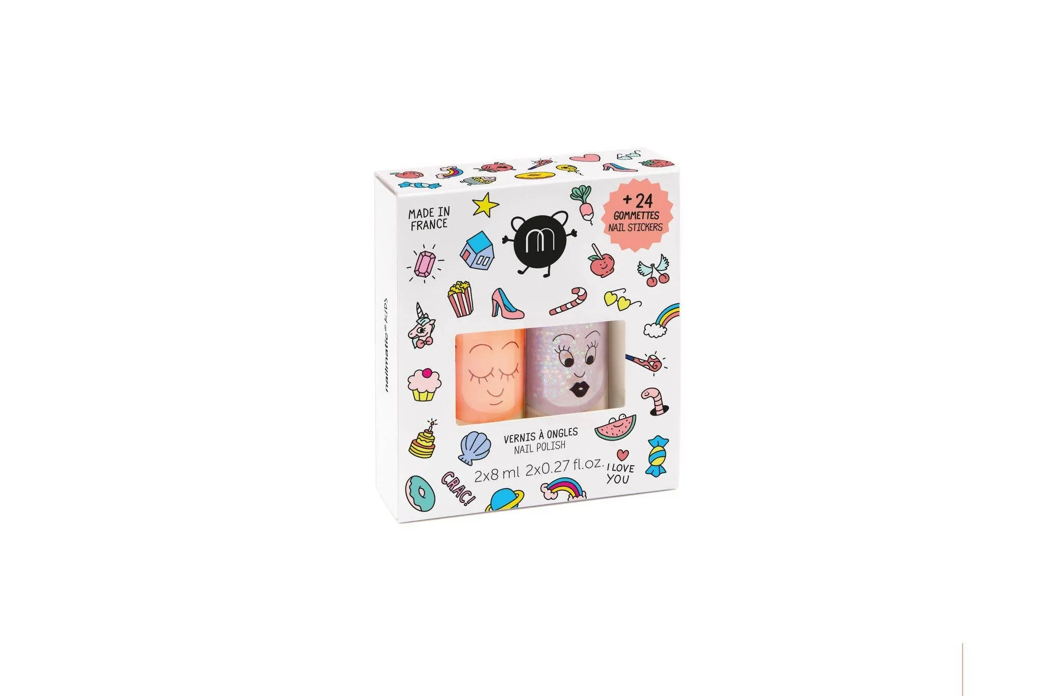 Set: 2 nail polishes   1 nail sticker: Wow