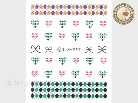 Turquoise Argyle Pattern Water Slide Nail Art Decals - 1pc (DLS-297)