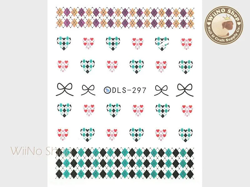 Turquoise Argyle Pattern Water Slide Nail Art Decals - 1pc (DLS-297)