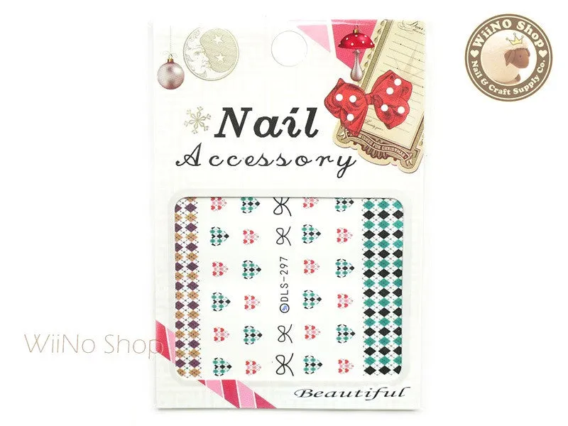 Turquoise Argyle Pattern Water Slide Nail Art Decals - 1pc (DLS-297)