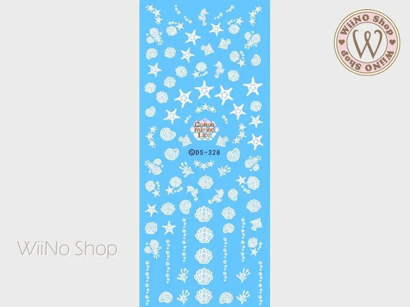 White Cotton Marine Lace Water Slide Nail Art Decals - 1 pc (DS-328)