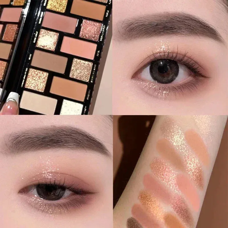 Yeknu Glitter 16 Color Eyeshadow Palette Makeup Long-lasting Matte Eye Shadow Palettes Brighten Eye Cosmetics Women Beauty Earth Color