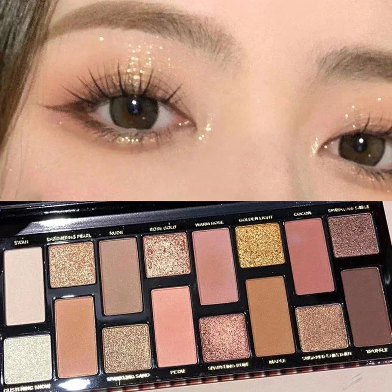 Yeknu Glitter 16 Color Eyeshadow Palette Makeup Long-lasting Matte Eye Shadow Palettes Brighten Eye Cosmetics Women Beauty Earth Color
