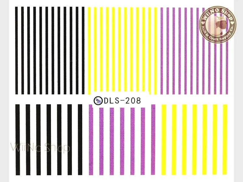 Yellow Purple Black Stripe Water Slide Nail Art Decals - 1pc (DLS-208)