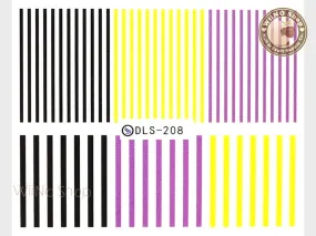 Yellow Purple Black Stripe Water Slide Nail Art Decals - 1pc (DLS-208)