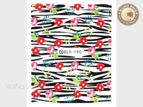 Zebra Floral Pattern Water Slide Nail Art Decals - 1pc (DLS-190)