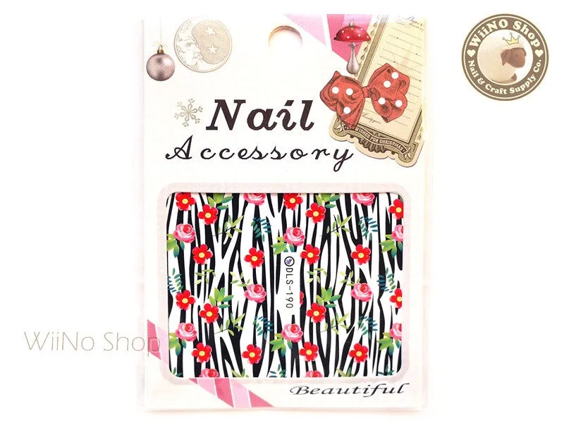 Zebra Floral Pattern Water Slide Nail Art Decals - 1pc (DLS-190)
