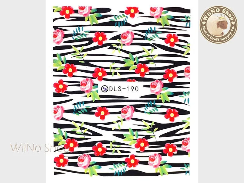 Zebra Floral Pattern Water Slide Nail Art Decals - 1pc (DLS-190)